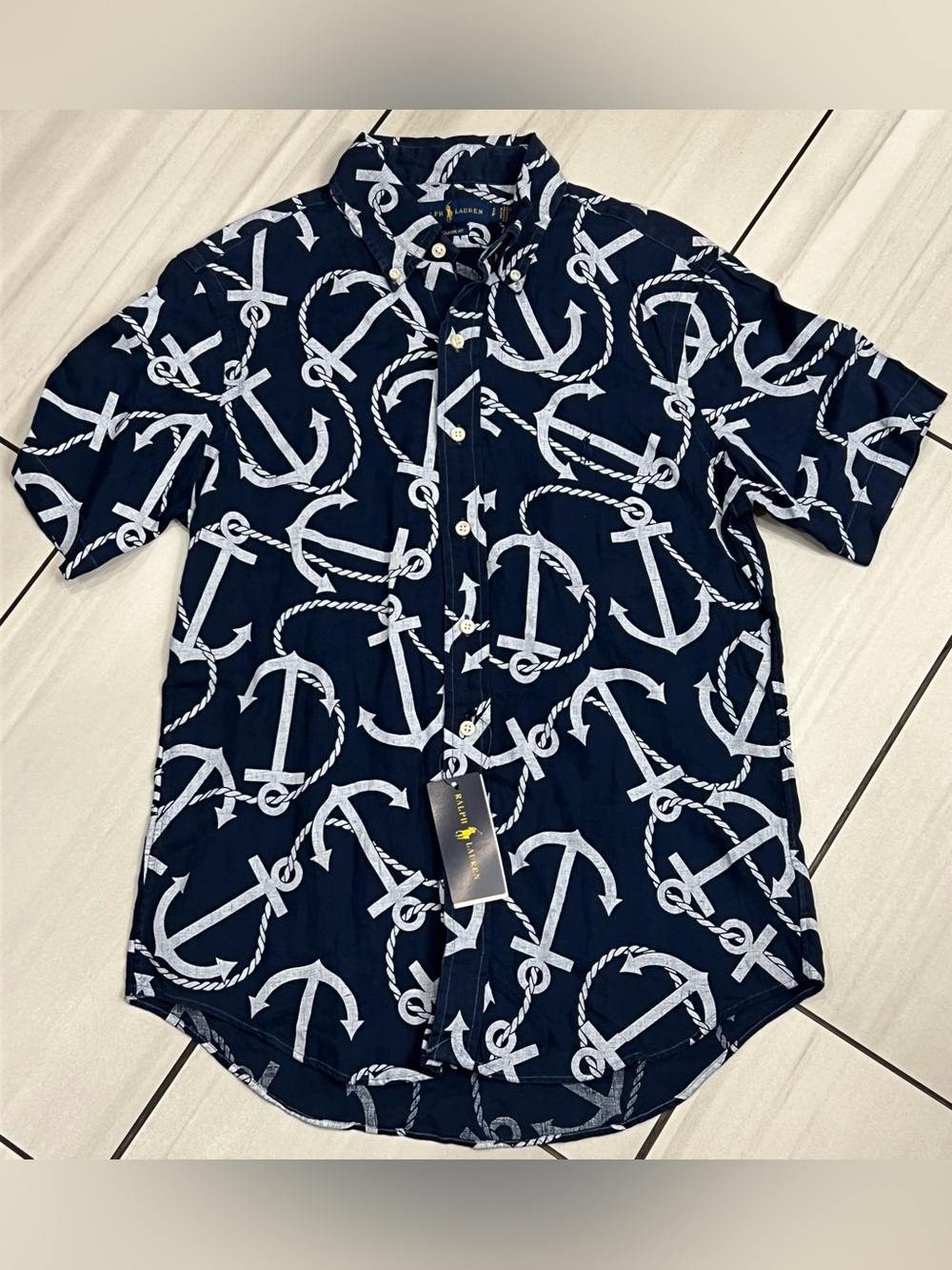 Men’s Ralph Lauren Nautical Anchor Print Button Down short Sleeve ShirtNWT Small